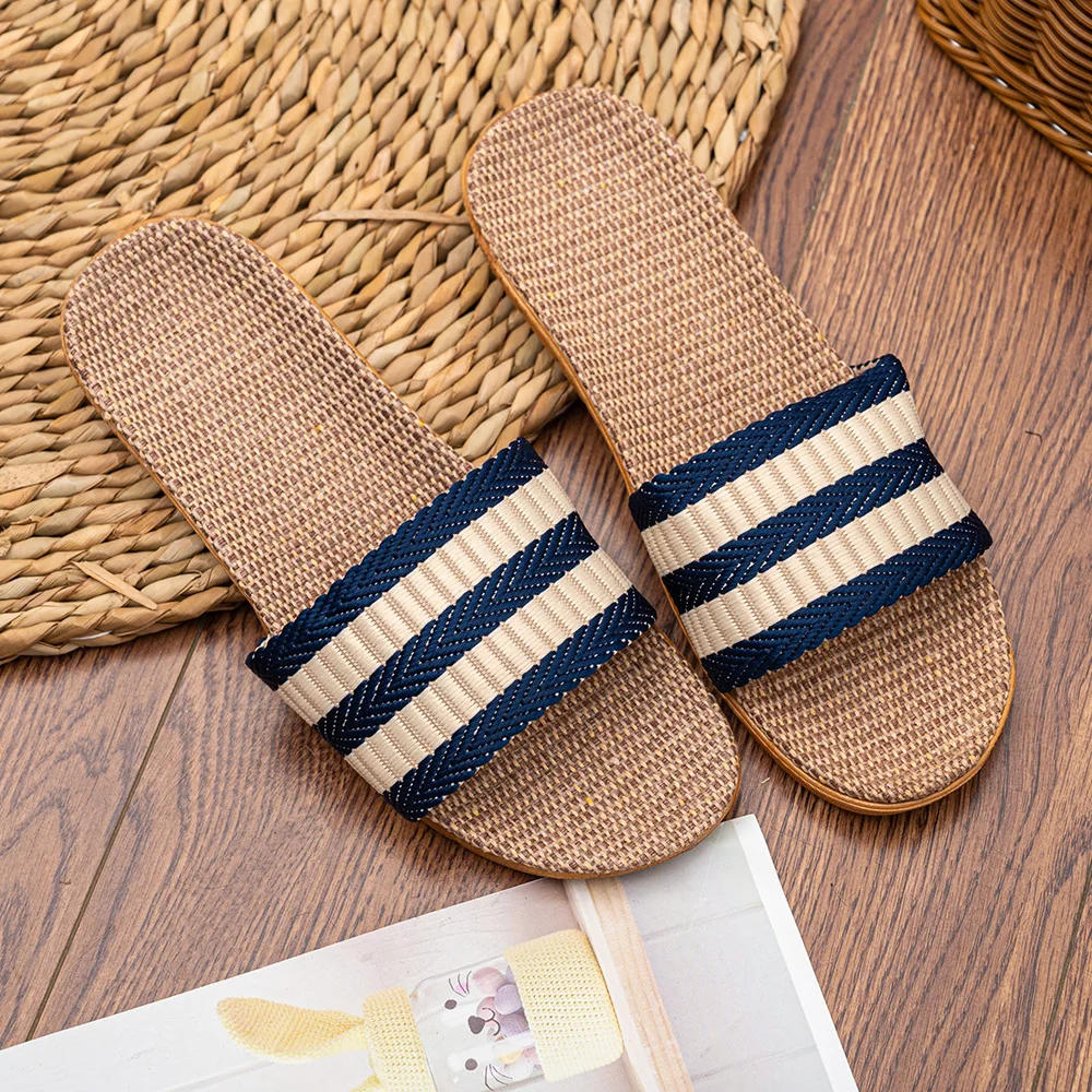 

36-45 Mens Slippers For Men EVA Flat Shoes Linen Lightweight Casual Slippers Women For Home DropShipping