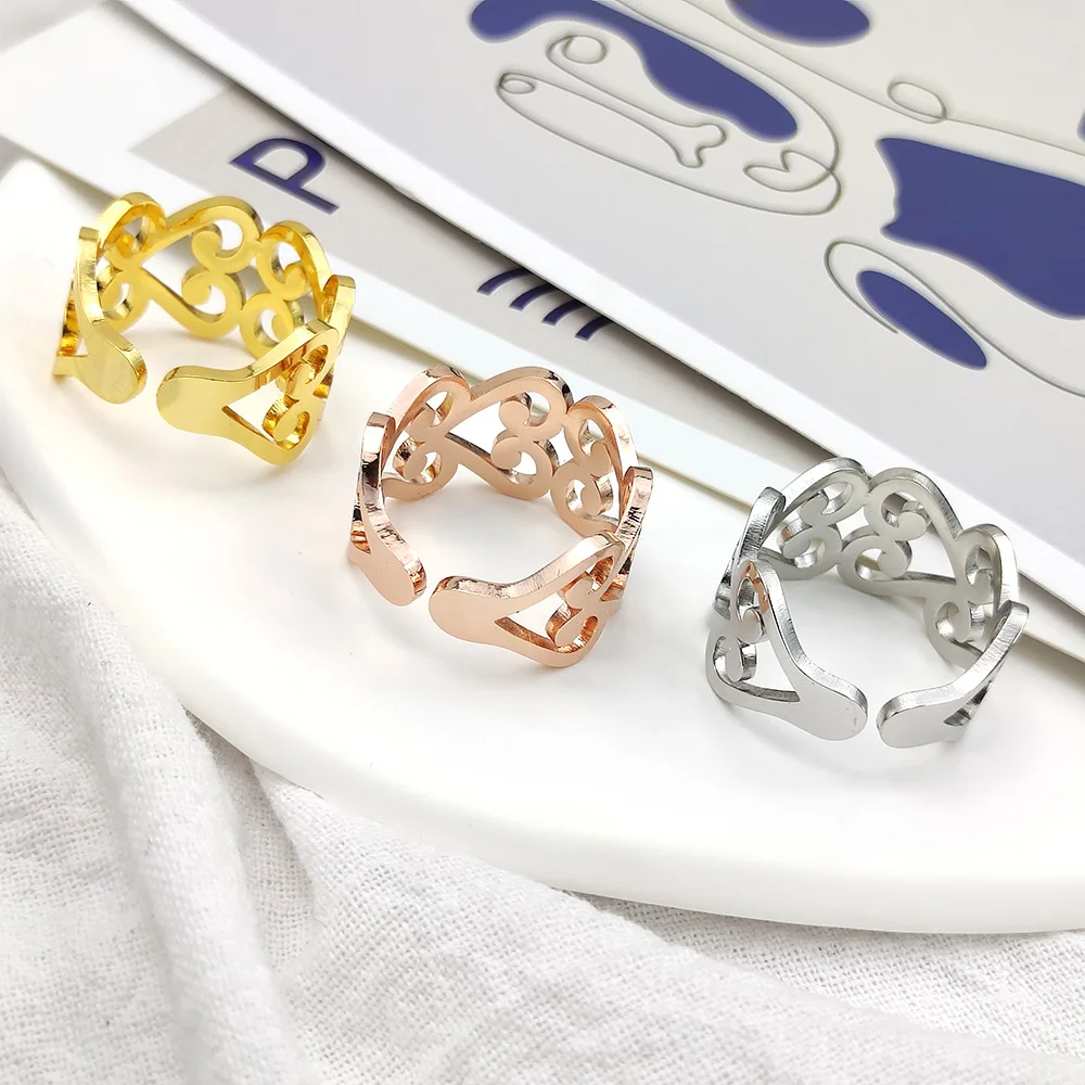 

Stainless Steel Men Open Adjustable Hip Hop Ring Personalized Hollow Out Heart Shape Rings Gold Jewelry Fine Gifts Free Shipping