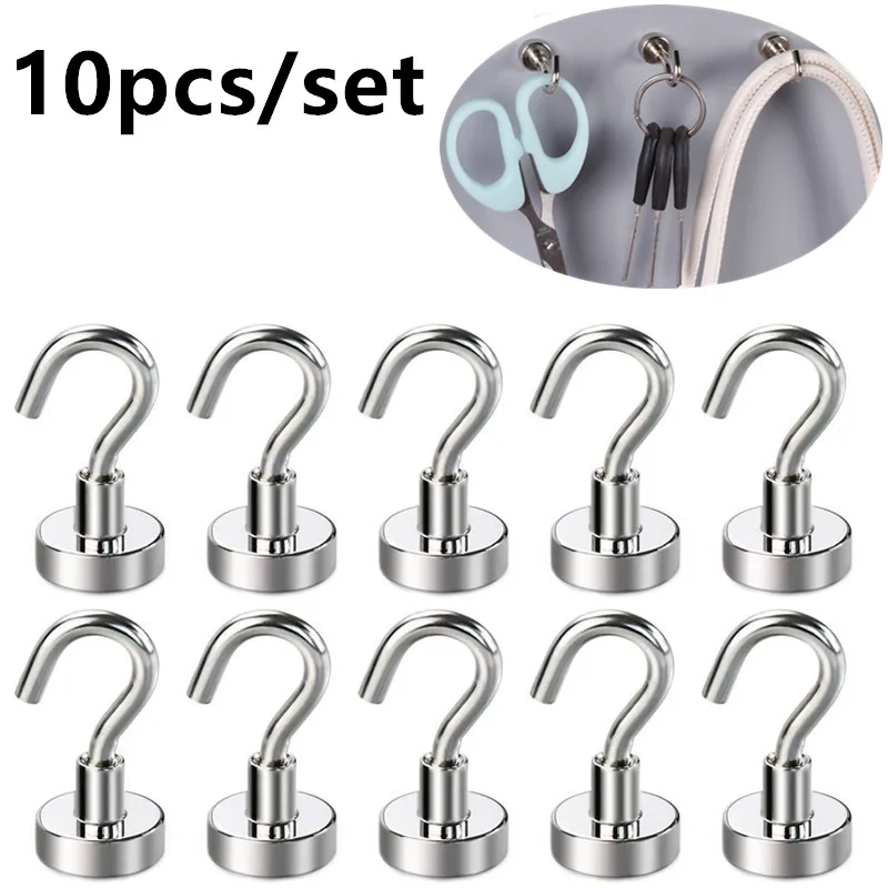 10Pcs Strong Magnetic Hooks Practical load bearing Hook Multi-Purpose storage For Home Kitchen Bar Storage Key Coat Cup Hanging