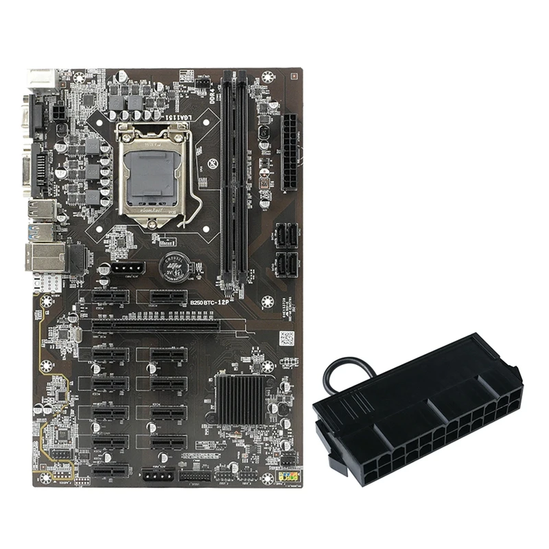 

NEW-B250 BTC Mining Motherboard 12 PCIE Graphics Card Slot LGA 1151 DDR4 16G RAM SATA3.0 USB3.0 with 24Pin Power Starter