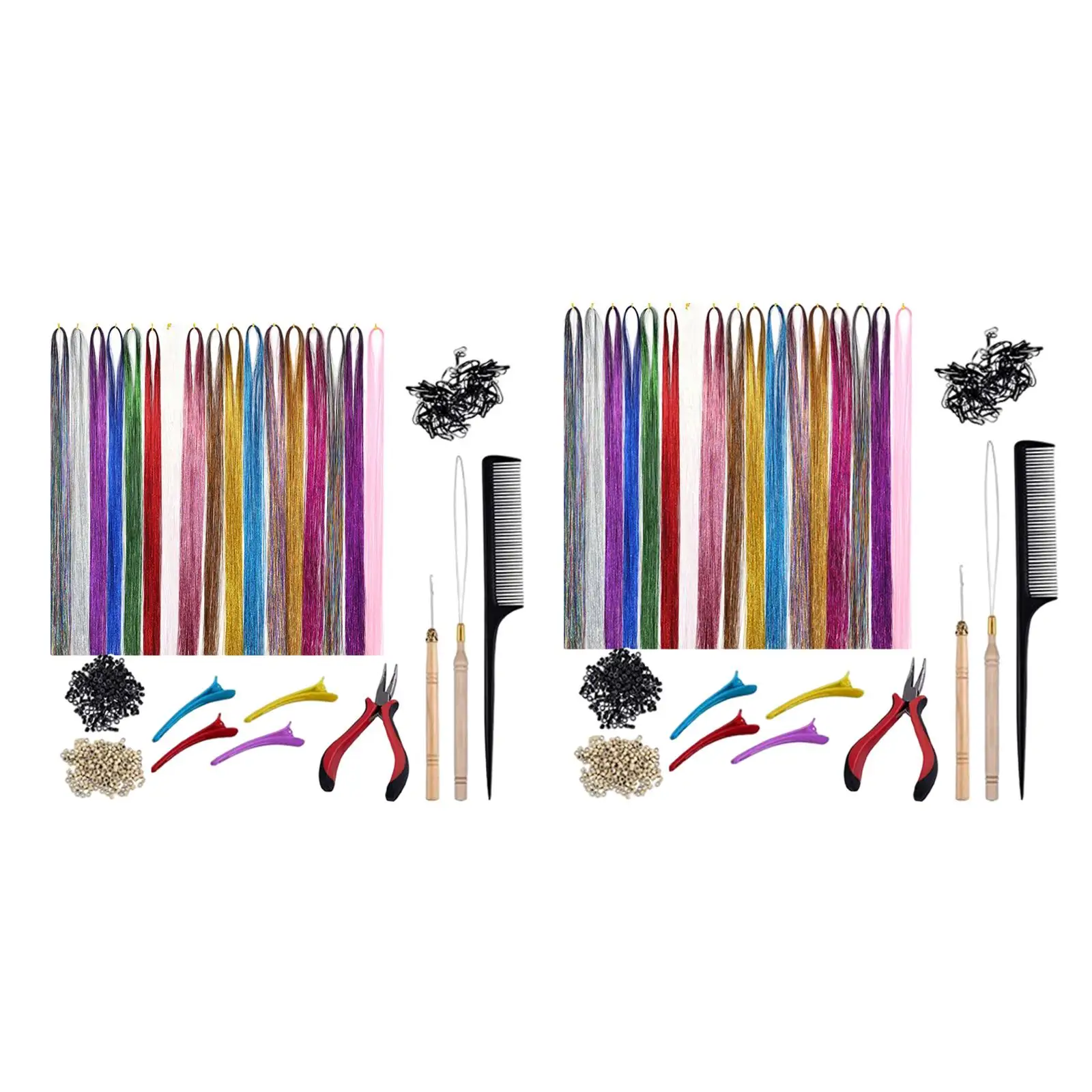 Hair Extension Tinsel Kit Glitter 200Pcs Rings Beads Multi-C