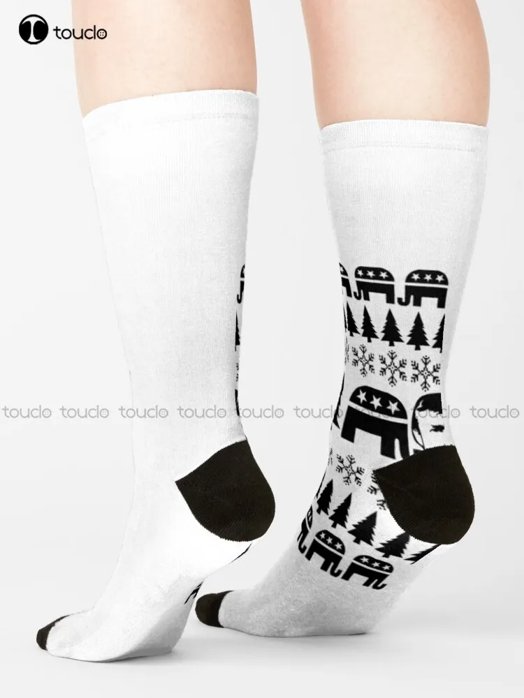 

Gop Donald Christmas Sweater Socks Mens Soccer Socks Streetwear Harajuku Personalized Custom Unisex Adult Teen Youth Socks Retro