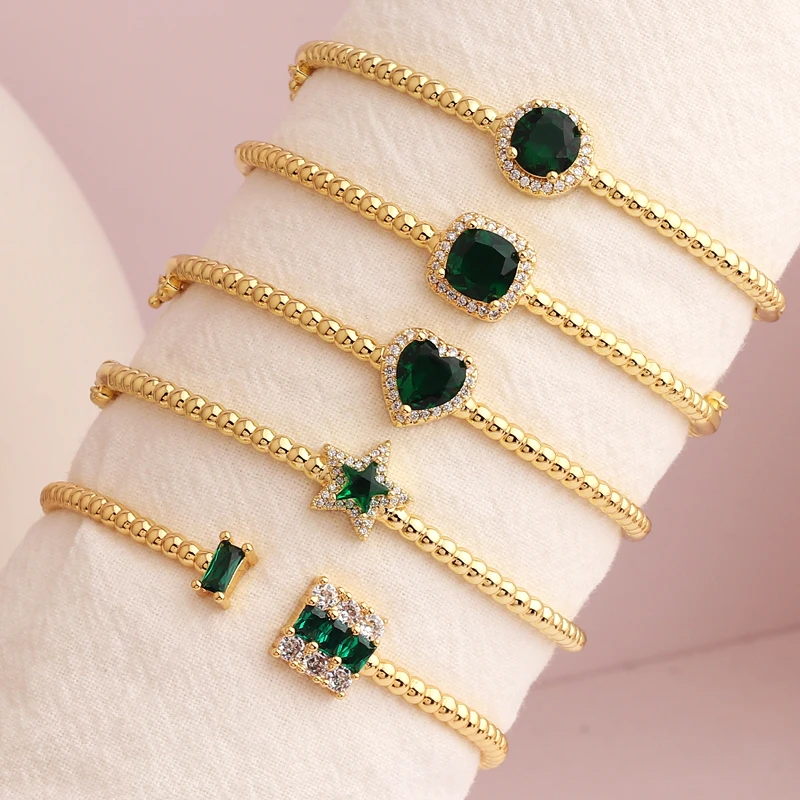 

18K Gold Plated White Blue Green Red Colorful Rectangle Cubic Zirconia Fashion Women Bangle Bracelet