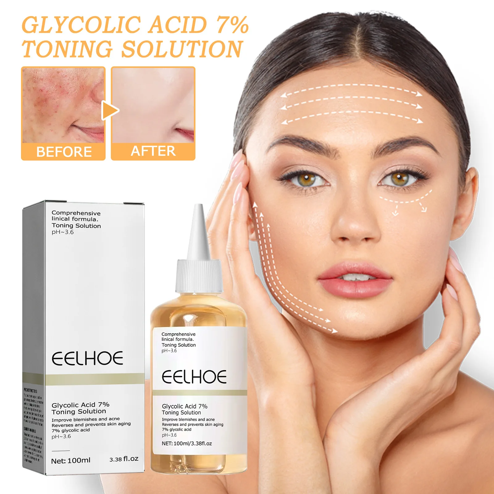 

Anti Aging Face Toner Glycolic Acid 7% Toning Solution Acne Remover Lifting Firming Wrinkles Glowing Facial Skin Care