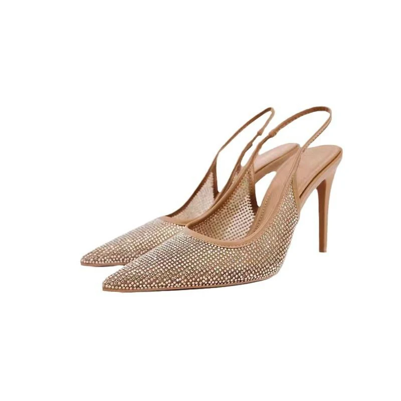DMZA 2024 тонкий каблук Стразы Глянцевая сетка модные высокие каблуки для женщин с