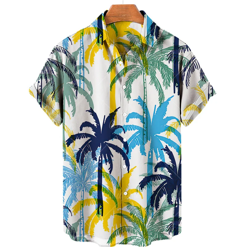 

New Men's Hawaii Casual Short Sleeve Shirt Coconut Tree Overfit Tropical Luxury Style Vacation Dazn Goth Camisa Floral Clothes T