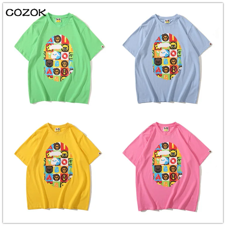 

Free shipping on cotton Men's head print short sleeve t-shirt and Ape cartoon print t-shirt music removal square