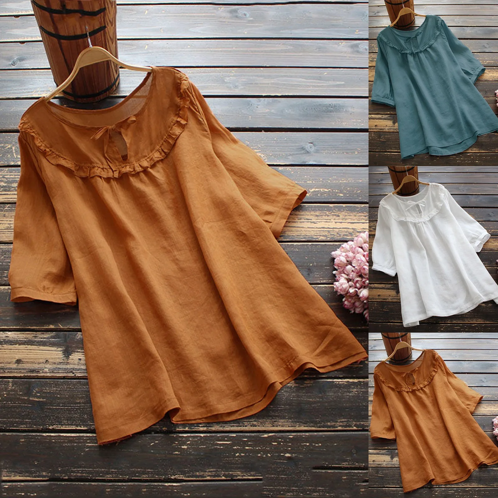 

Женская футболка с коротким рукавом и круглым вырезом, модный топ с оборками на воротнике, модная женская футболка