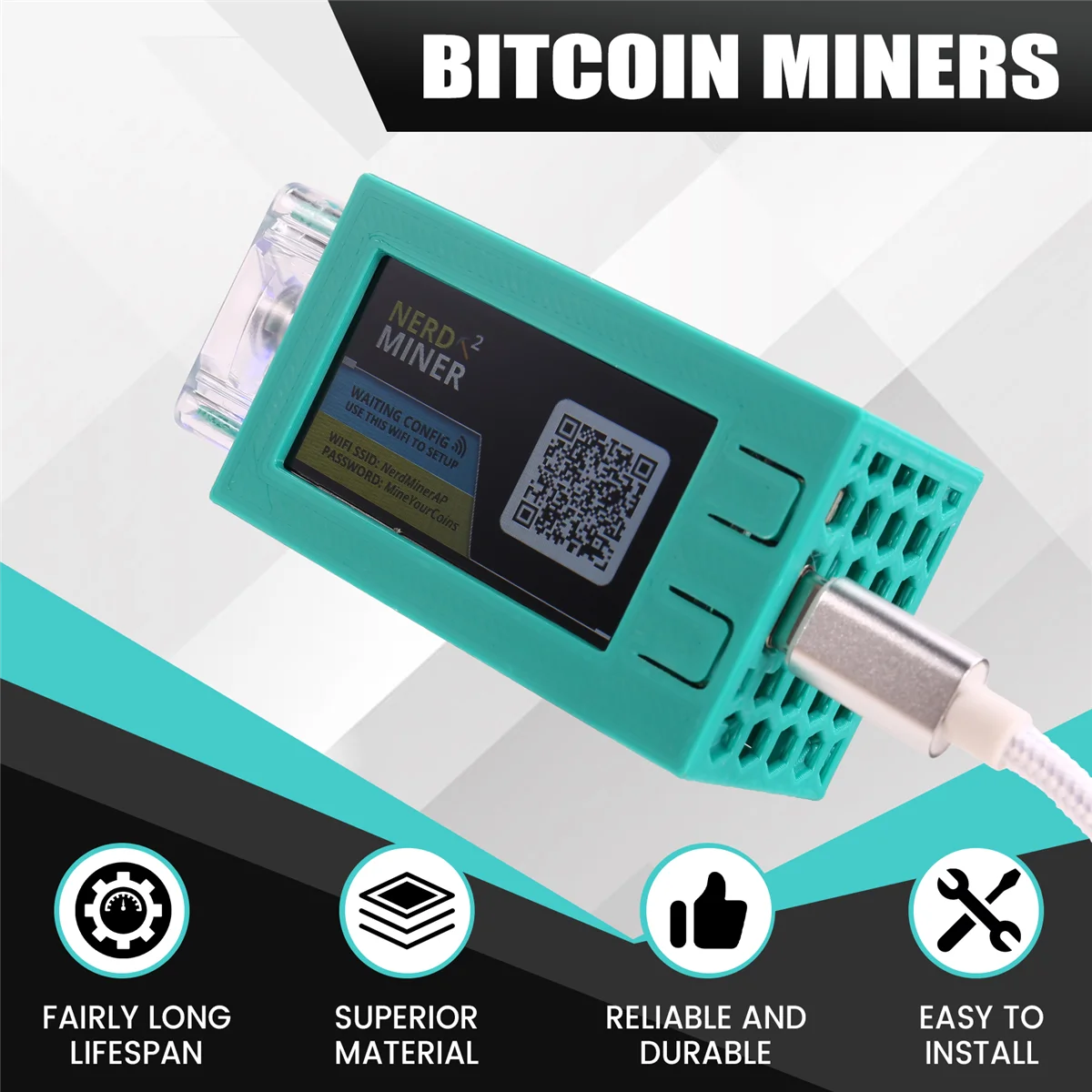 For Nerdminer V2 Pro Miner 78KH/S Mini Bitcoin Lottery with Luminous Fan BTC Solo Mining Green
