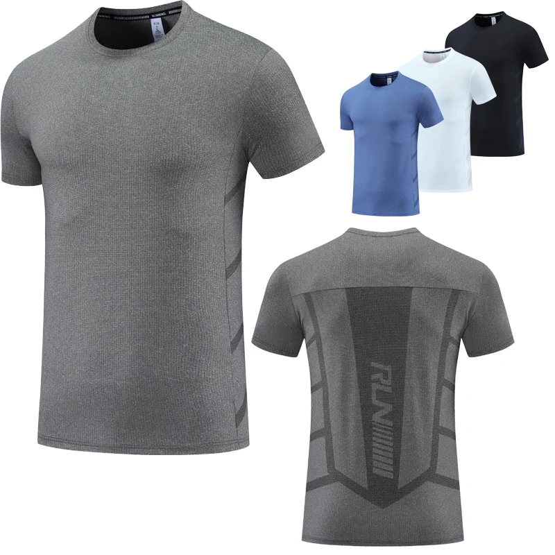 Men Tshirt Sports Workout Fitness Fashion Back Print Short Sleeve Quick Dry Outdoor Jogger Training Top Running Breathable Tee