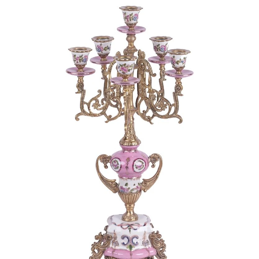 

Hollow design ceramic add brass candlestick hot sale