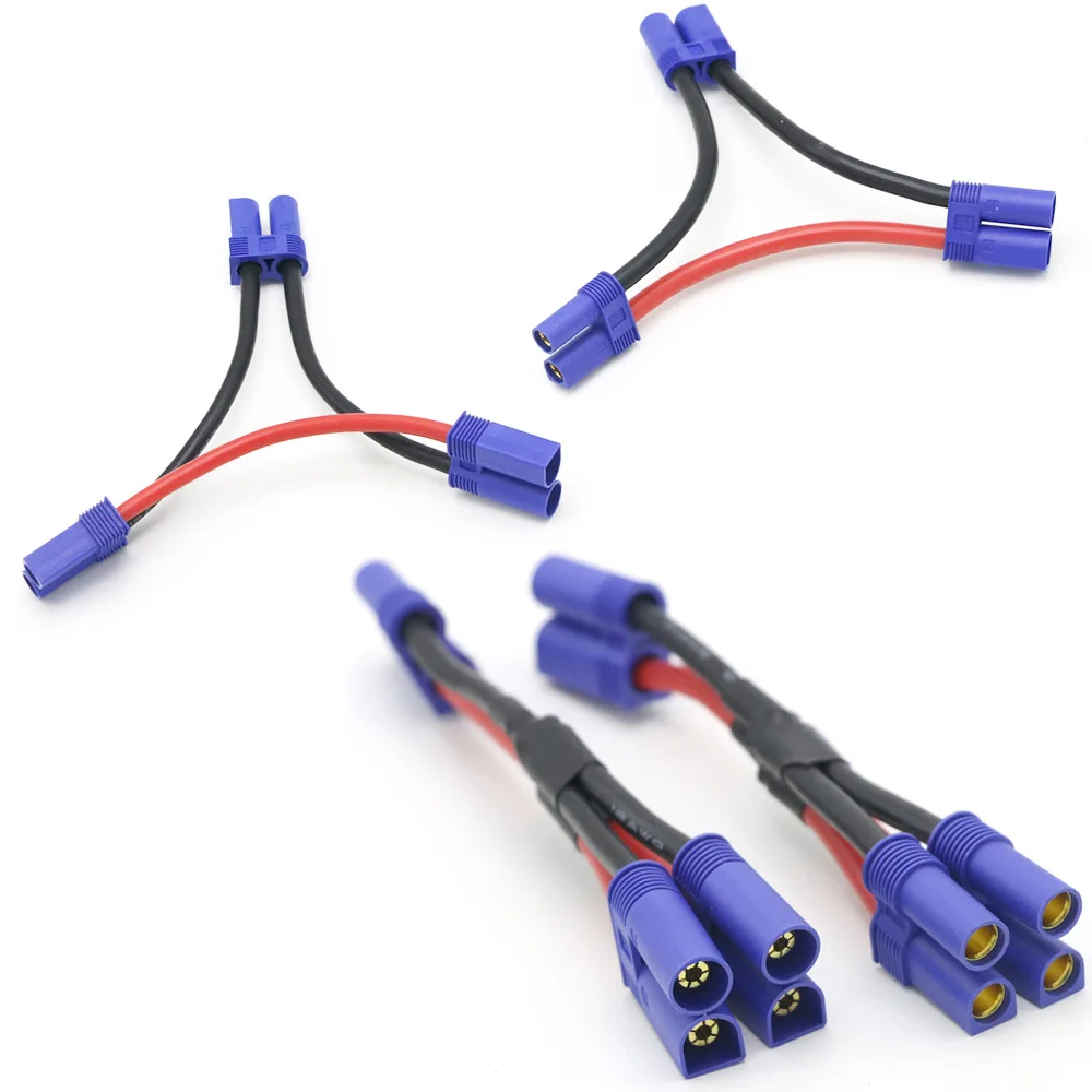 

RC EC5 Parallel Battery Connector Cable Dual Extension Y Splitter 12AWG Silicone Wire 10CM Y / O Style for Toys