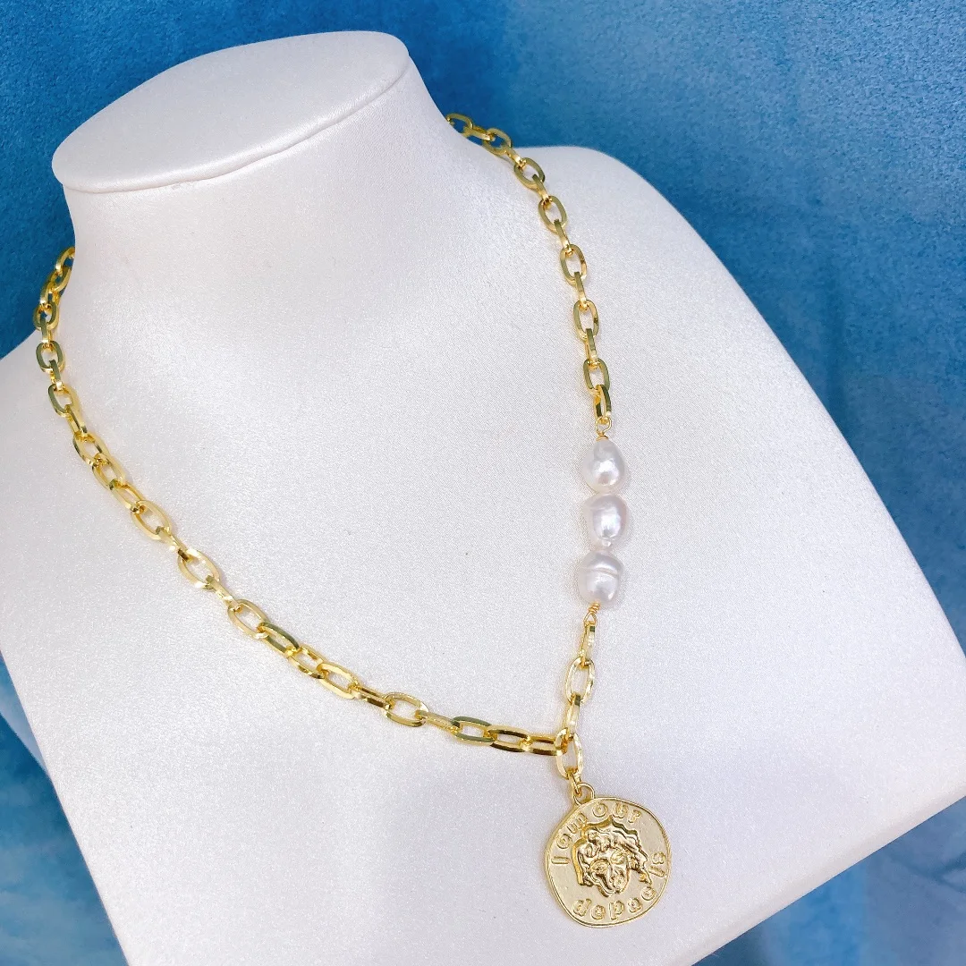 

Винтажное модное ожерелье с подвеской в виде монеты, Женская цепочка ручной работы «сделай сам», жемчужная цепочка, ювелирные подарки
