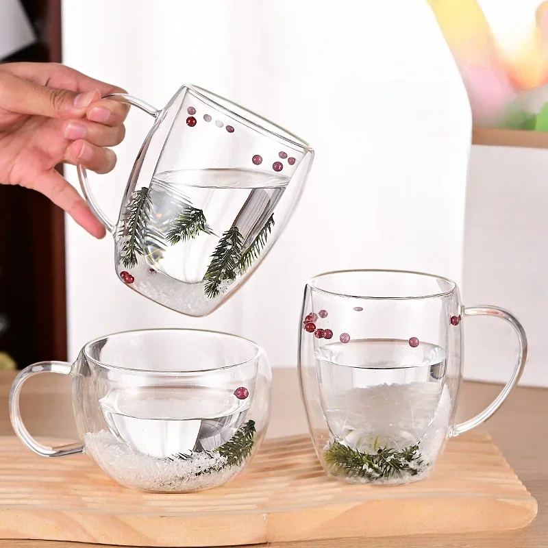 200/350 мл стеклянные чашки для кофе с двойными стенками рождественские подарки