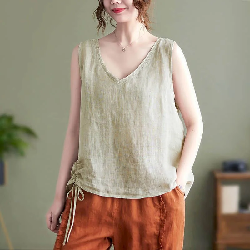 Хлопковые льняные жилеты женские летние корейские стильные повседневные