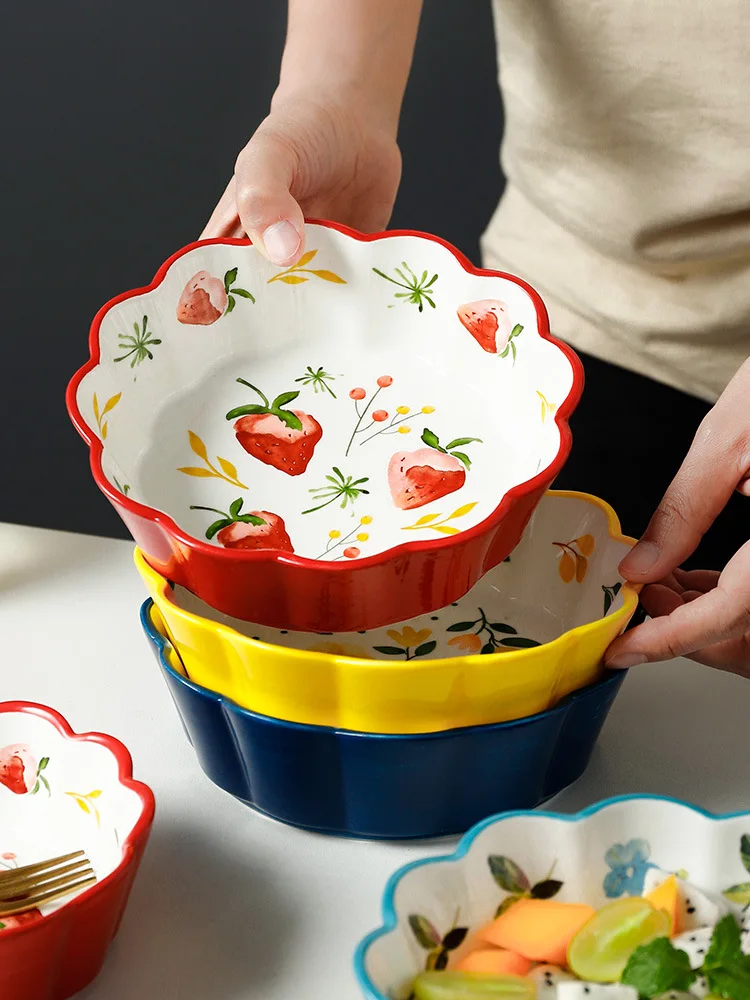 

Japanese Ceramic Tableware Simple Hand Painted Ceramic Salad Cake Bowl Porcelain Soup Fruit Bowl Rice Dessert Bowl Tableware