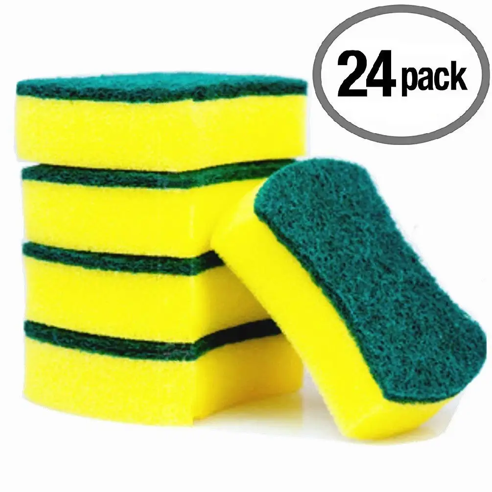 24pcs Dishwashing Sponge Kitchen Clean Rub Pot Rust Focal Stains Sponge Eco Non-scratch Scrub Sponges
