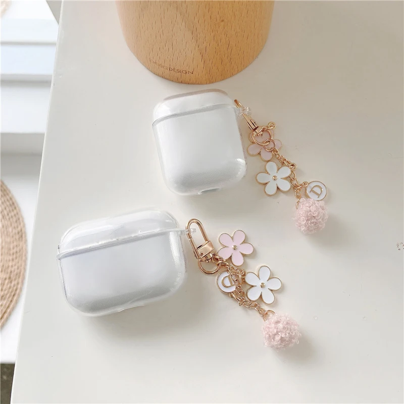 

Super Cute Clear TPU Soft Earphone Case For Apple Airpods Pro 3 Box for Airpods 2/1 Protect Cover Shell Cherry Flower Keychain