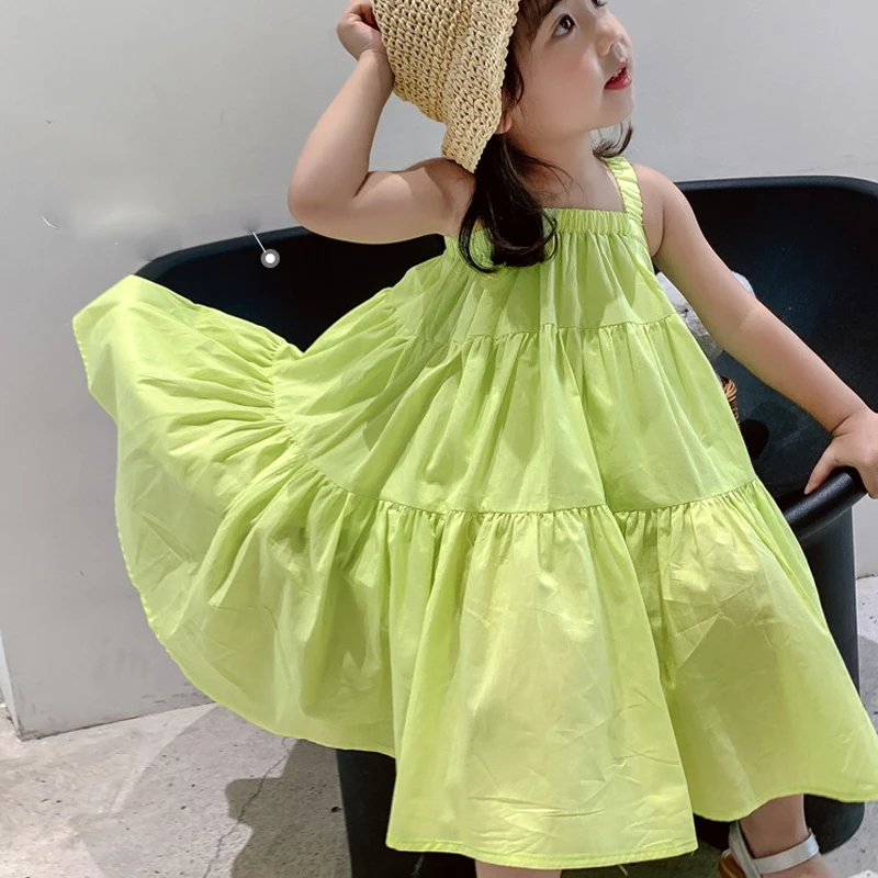 Vestidos de verano para niñas, ropa informal fresca de estilo coreano para niños, vestido de princesa con pastel, Vestidos de playa con tirantes para bebés 2022