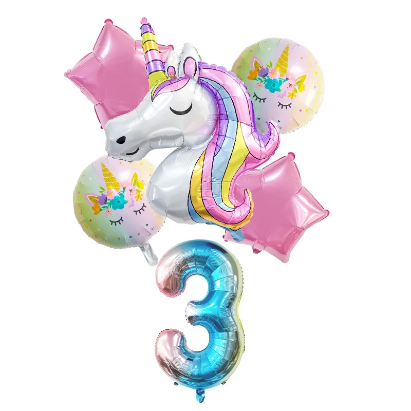 Unicorn Birthday Balloon 32 Inch Rainbow Number Foil Balloons Party Decorations Kids Baby Shower Globos | Дом и сад