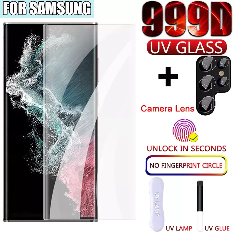 

2IN1 Full Cover UV Tempered Glass For Samsung Galaxy S21 S22 Ultra Screen Protector Note 20 10 9 8 S20 10 Plus S22 5G Accesorios