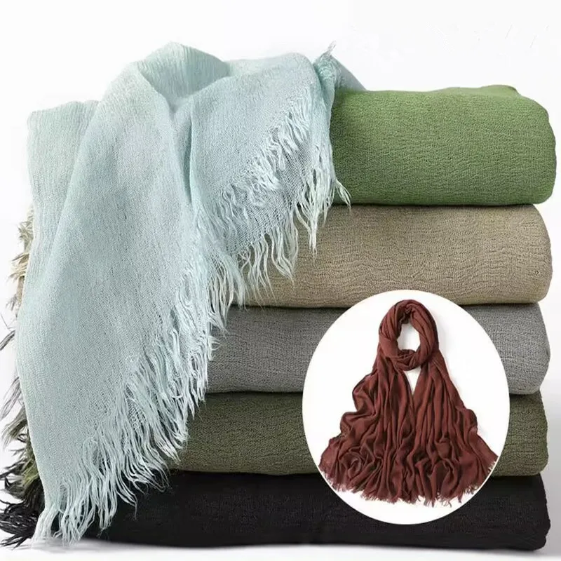 Длинные малайзийские шарфы Crinklear Jersey Hijab Solid Cotton Linen Soft Headscarf Shawls Cheap New Women Muslim Wraps on.