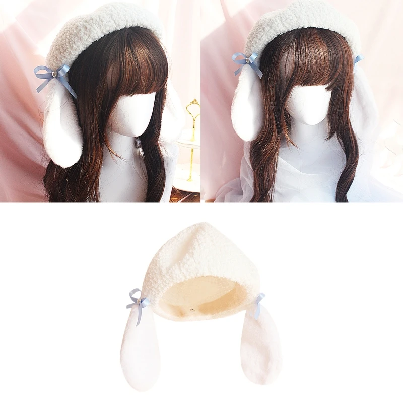 

Cute Blue Bowknot Furry Beret Elegant Lolita Octagonal Hat Painter Hat All-match Warm Surprise Gift for Girlfriend Women