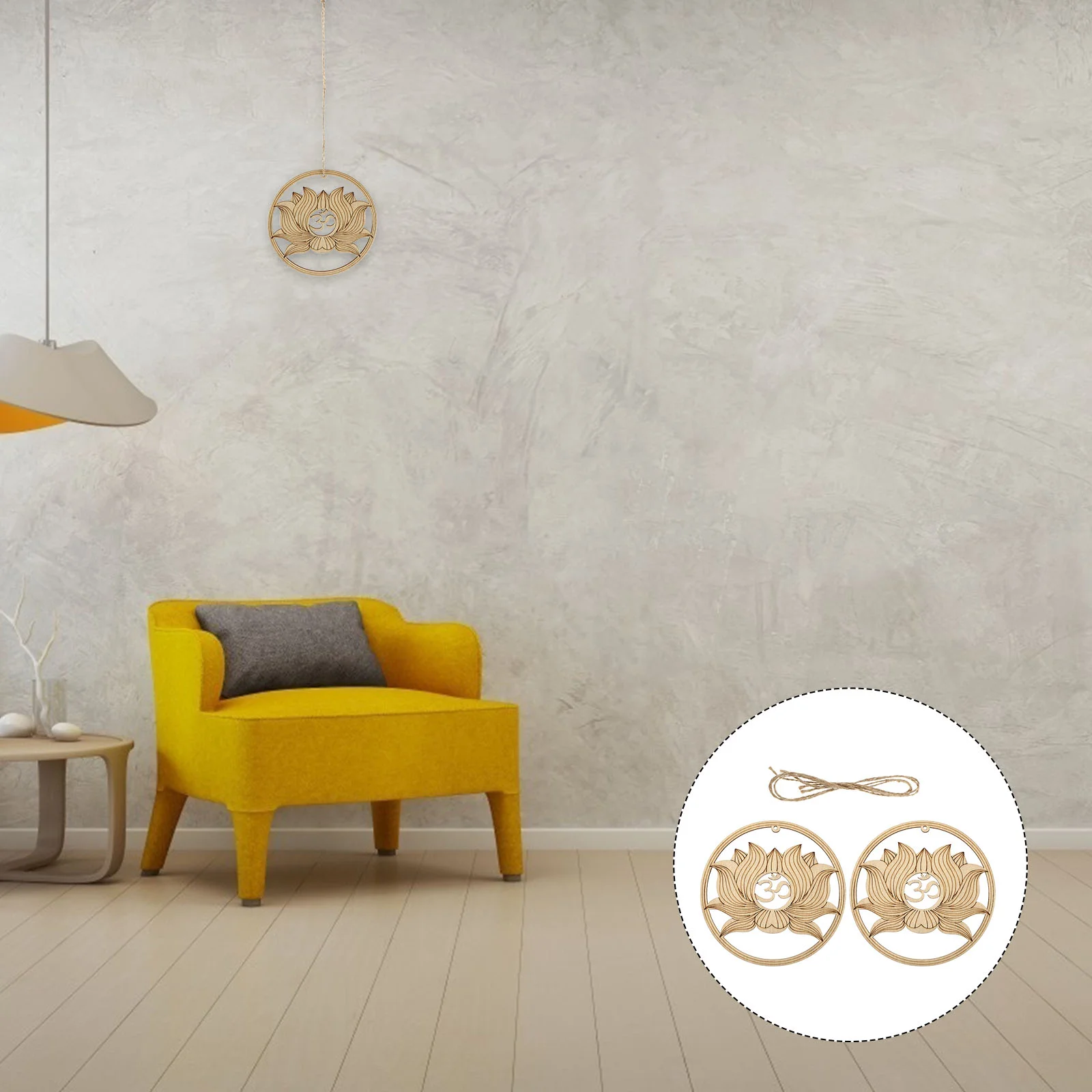 

2 Pcs House Decorations Home Crystal Wood Pendant Wall Ornament Geometric Pattern Hanging Festival Gift