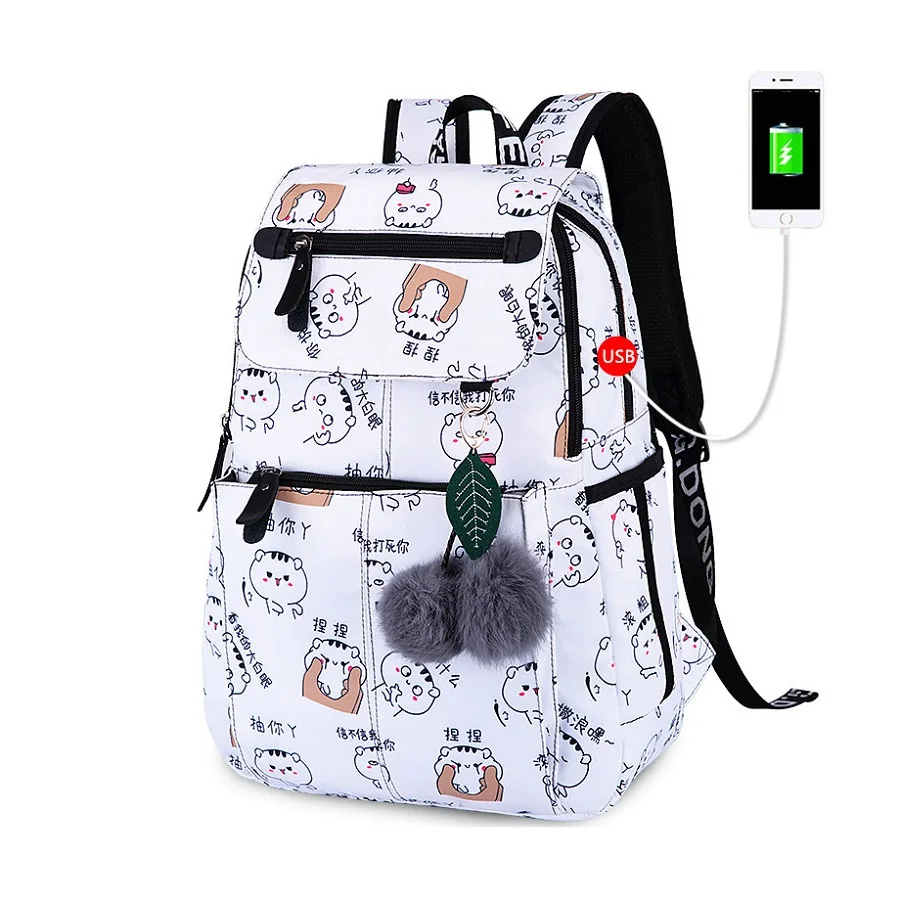 Вместительные школьные ранцы для девочек, женский рюкзак для ноутбука с Usb-разъемом, Детские рюкзаки, школьный ранец с милым котом