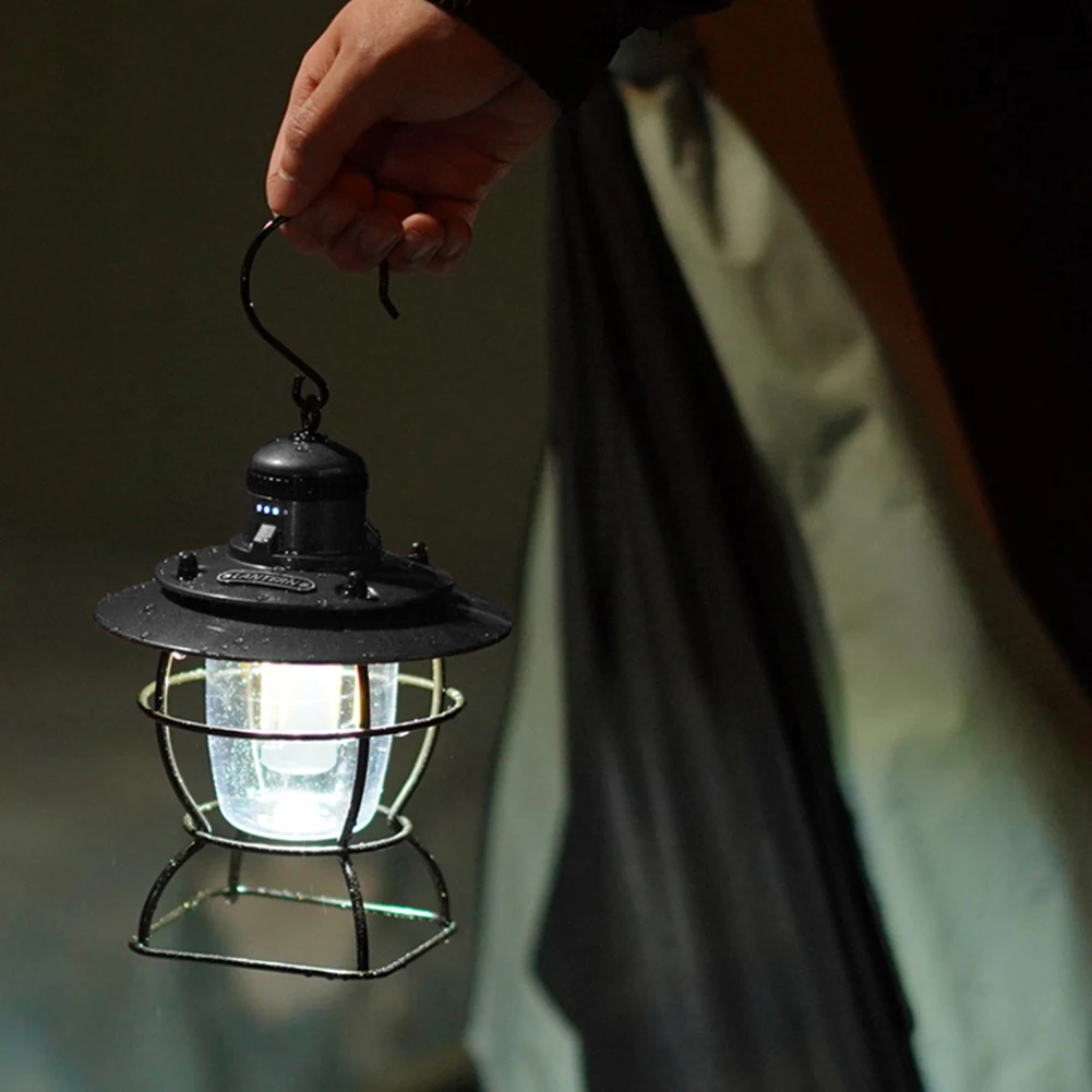 

Vintage Metal Flame Light Hanging Lantern Outdoor Camping Lamp USB Rechargeable Camping Light Retro LED Candle Flame Lamps