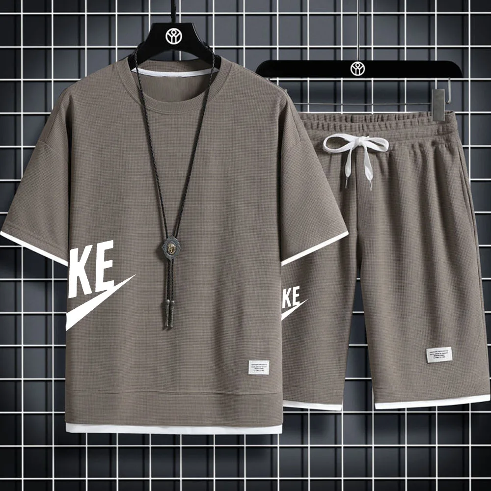 2023 Summer Men's T-shirt+Shorts Suit Men's Sports Suit Brand Printing Casual Fashion Short-sleeved T-shirt Set Men Clothing