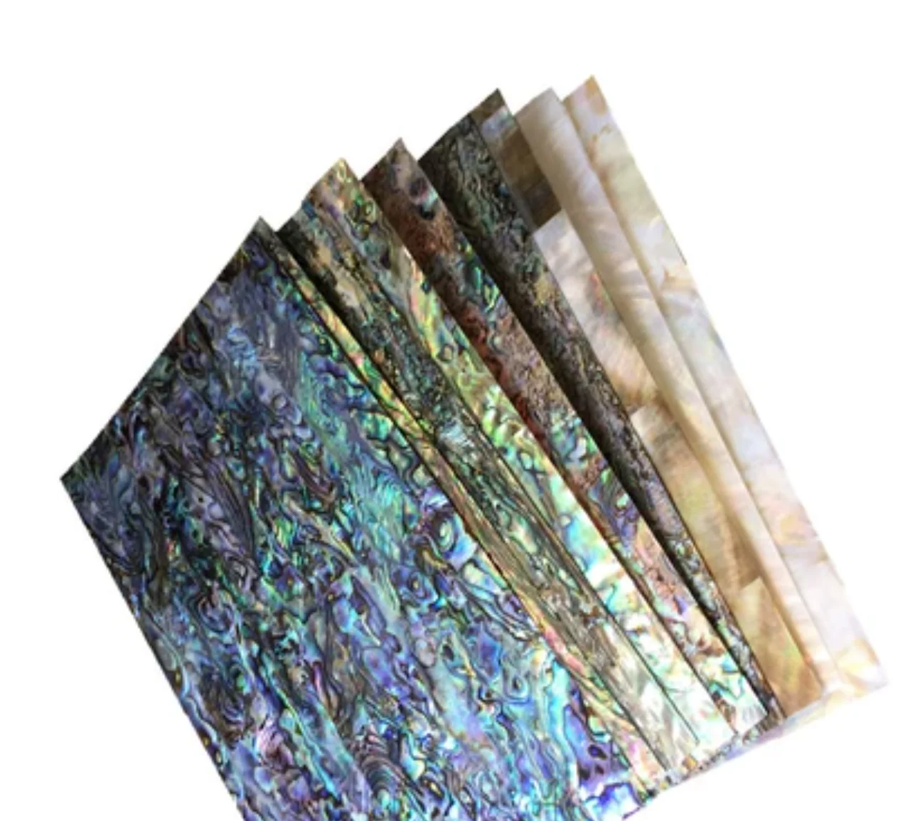 

Length:240mm W:140mm T:0.5mm Double sided abalone shell slices High quality carved inlaid handmade DIY veneer material