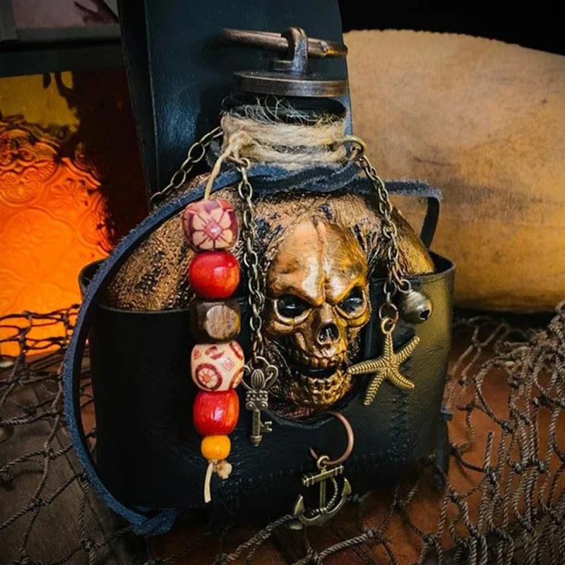 

Skull Pirate Rum Bottle Ornament Home Decor Accessories Halloween Party Wine Flask Figurines Theatrical Props Desktop Decor