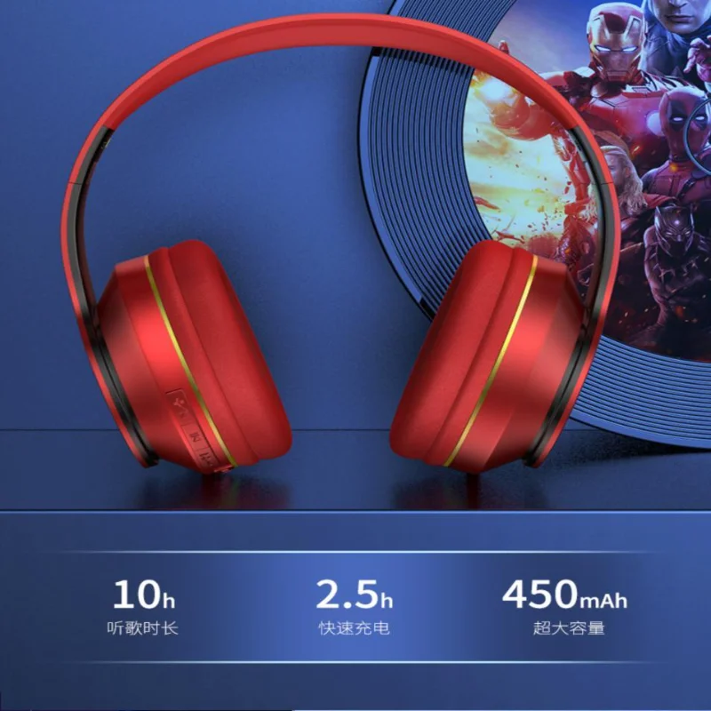 Marvel Iron Man Spiderman Bluetooth headset head-mounted subwoofer noise reduction personality headset wireless binaural sports images - 6