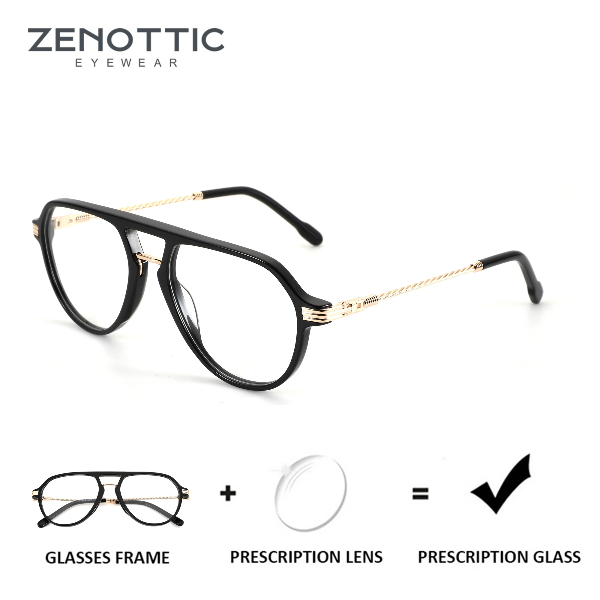 Фото Очки ZENOTTIC (размер XL) из ацетата и металла, с диоптрическими линзами, в стиле 