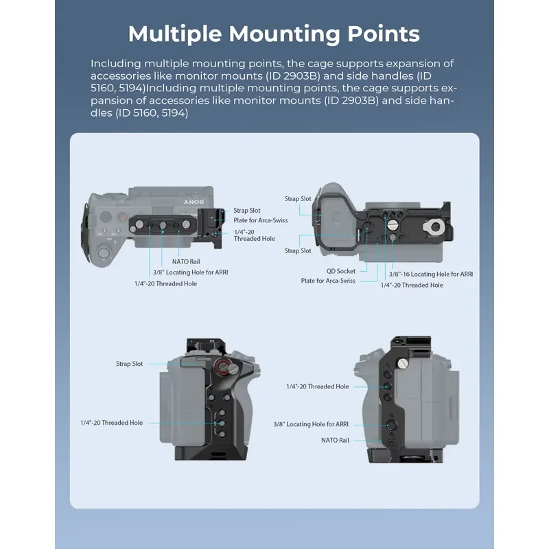 Фото Комплект защитного каркаса Brand For SmallRig для FX3 / FX30, с ручкой, пластиной для крепления V-Mount аккумулятора, зажимом для кабеля и креплением для LCD-экрана. №4