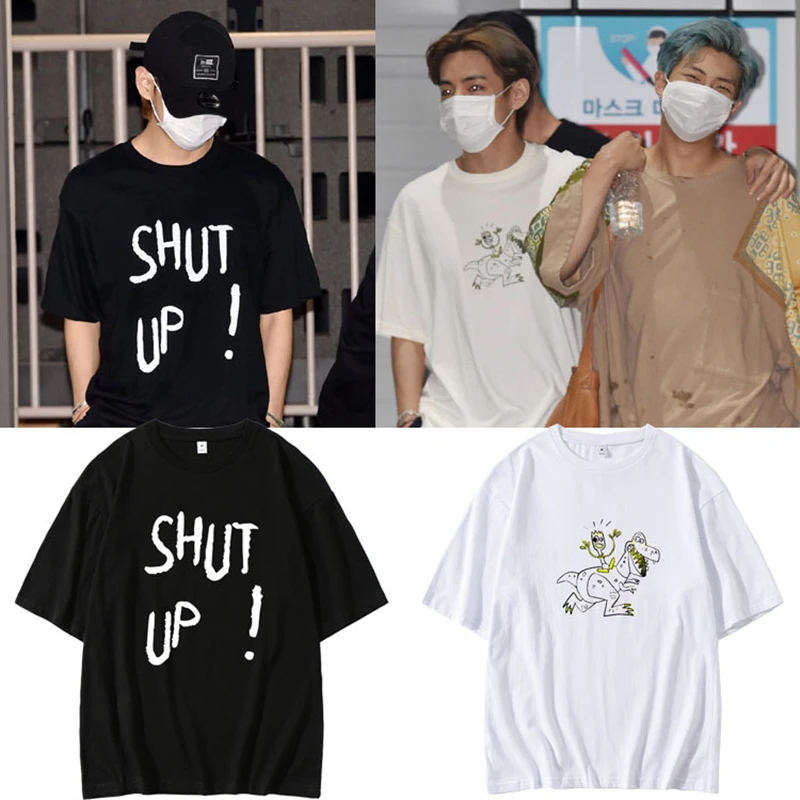 

2022 Kim Taehyung's Album Off Work with The Same Loose Half-sleeved T-shirt Men's and Women's Casual Summer Short-sleeved