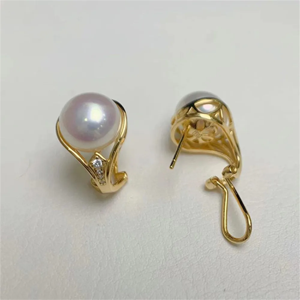 

DIY Pearl Ear Stud Accessories S925 Sterling Silver Jewelry Gold Ear Buckle Female Empty Fit 9-10mm Beads