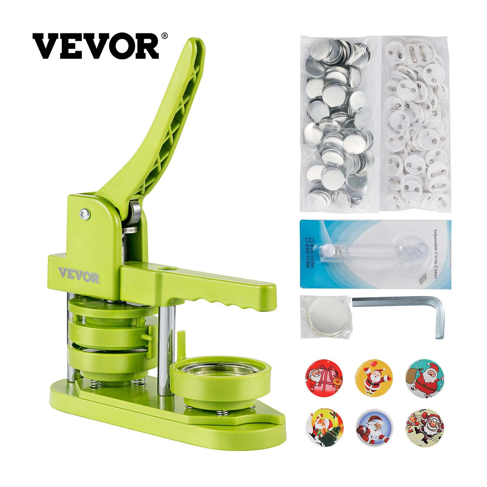 

VEVOR Badge Button Press, 2-1/4 inch (58 mm) Button Press Machine, Green Button Badge Maker w 500 Button Parts Pre-assembled