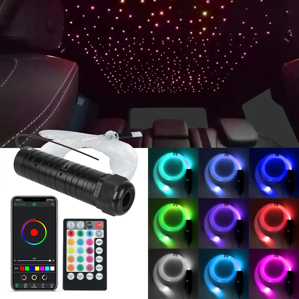 

RGB автомобильное освещение для крыши автомобиля, звездное освещение, 2 м-3 м, 0,75 мм, 300 шт., Bluetooth, музыка через приложение с радиоуправлением, лампы из оптоволокна, 12 В постоянного тока, 6 Вт