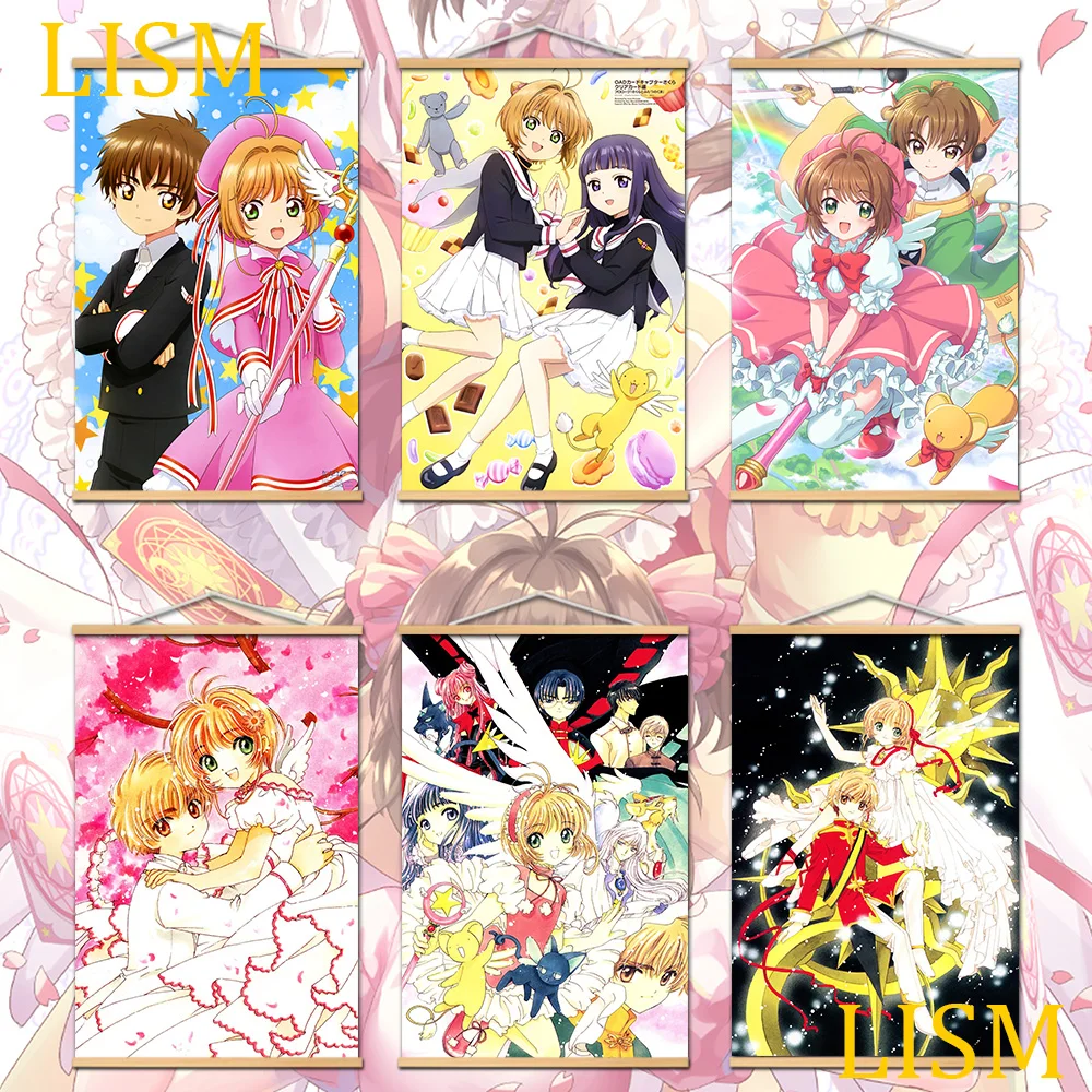 

Card Captor Sakura Kinomoto Syaoran Tomoyo Anime Posters Manga Canvas Painting Solid Wood Hanging Scroll for