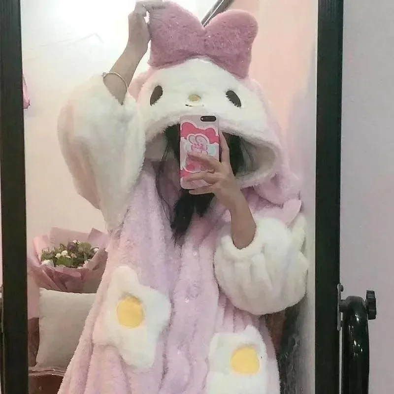 Kawaii Hello Kitty Cinnamoroll Kuromi My melody Pochacco новая женская зимняя ночная рубашка милая
