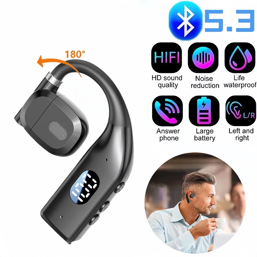 Bluetooth-гарнитура Rotaion большой емкости с HD-микрофоном светодиодным цифровым