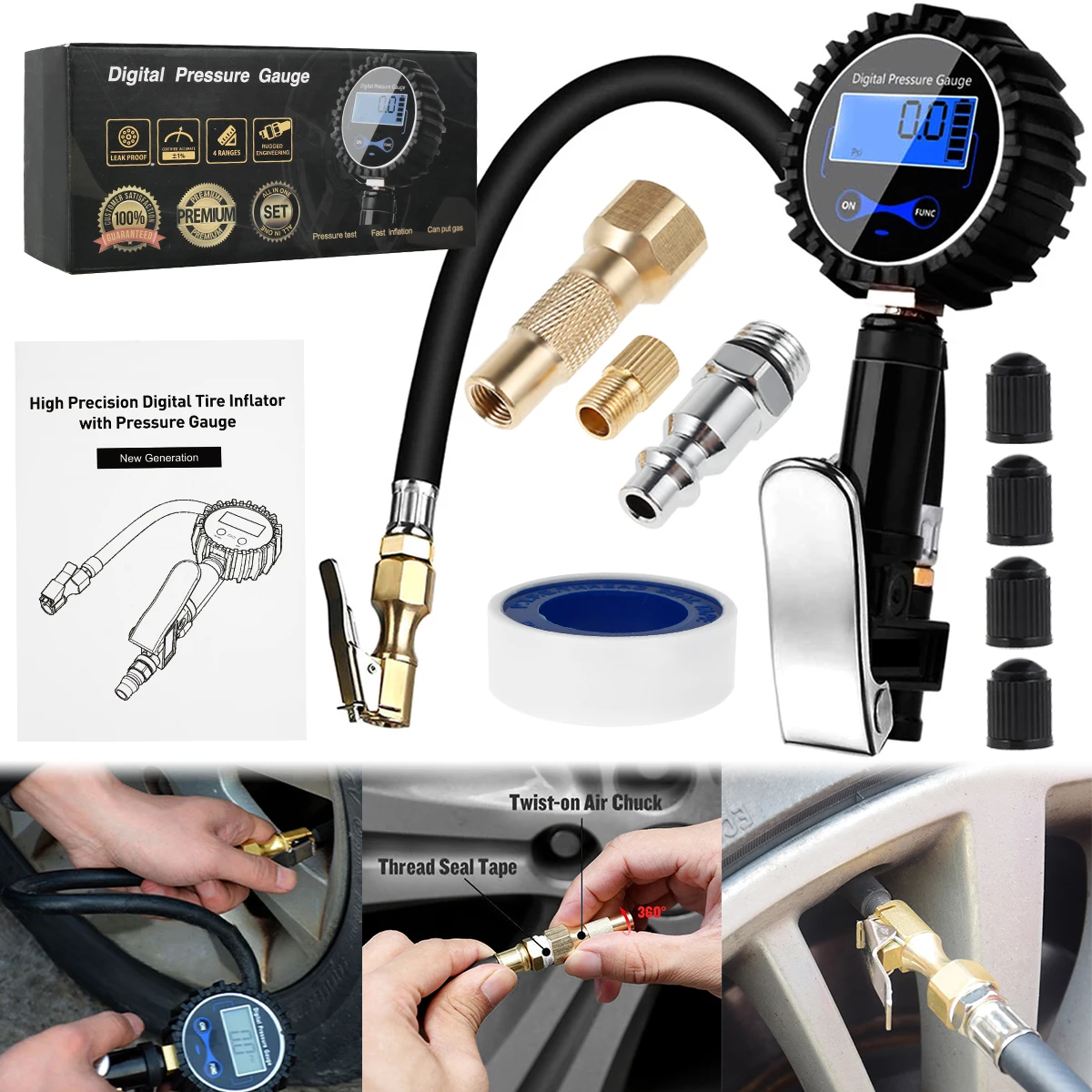 

new Digital Tire Pressure Gauge 200PSI Tire Pressure Tester Air Pump w/ Pressure Gauge LCD Display Screen Quick Connect for Cons