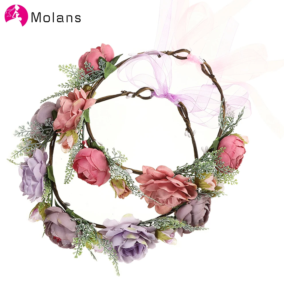 

Molans Fashion Boho Flower Crowns Beach Hawaii Faux Floral Garland Romantic Wedding Art Photography Headwear
