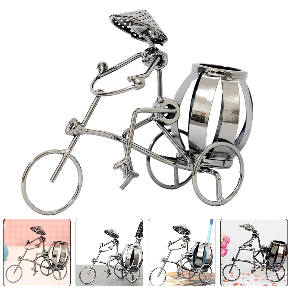 

1pc Tricycle Man Figurine Creative Iron Art Modern Pencil Holder Desk Container Pen Holder