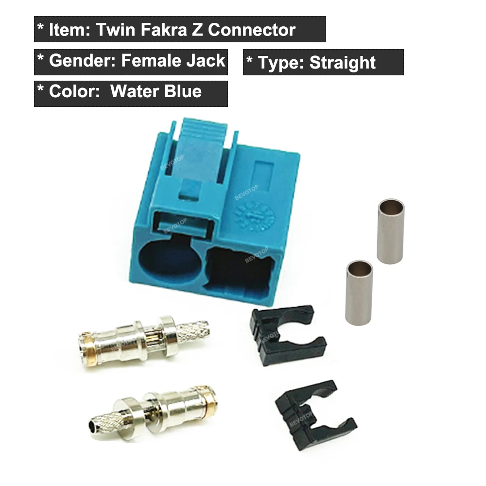 BEVOTOP Twin Fakra Double Code B Female Right Angle Jack 50 Ohm RF Coaxial Wire Connectors for RG316 / RG174 Pigtail Cable images - 6