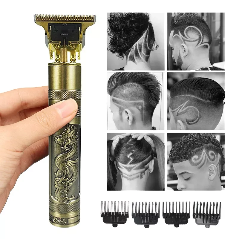 

Golden Men's Hair Clipper T9 Professional Beard Trimmer Barber Cordless Zero Gapped Haircut Machine USB Grooming Engraving Mower