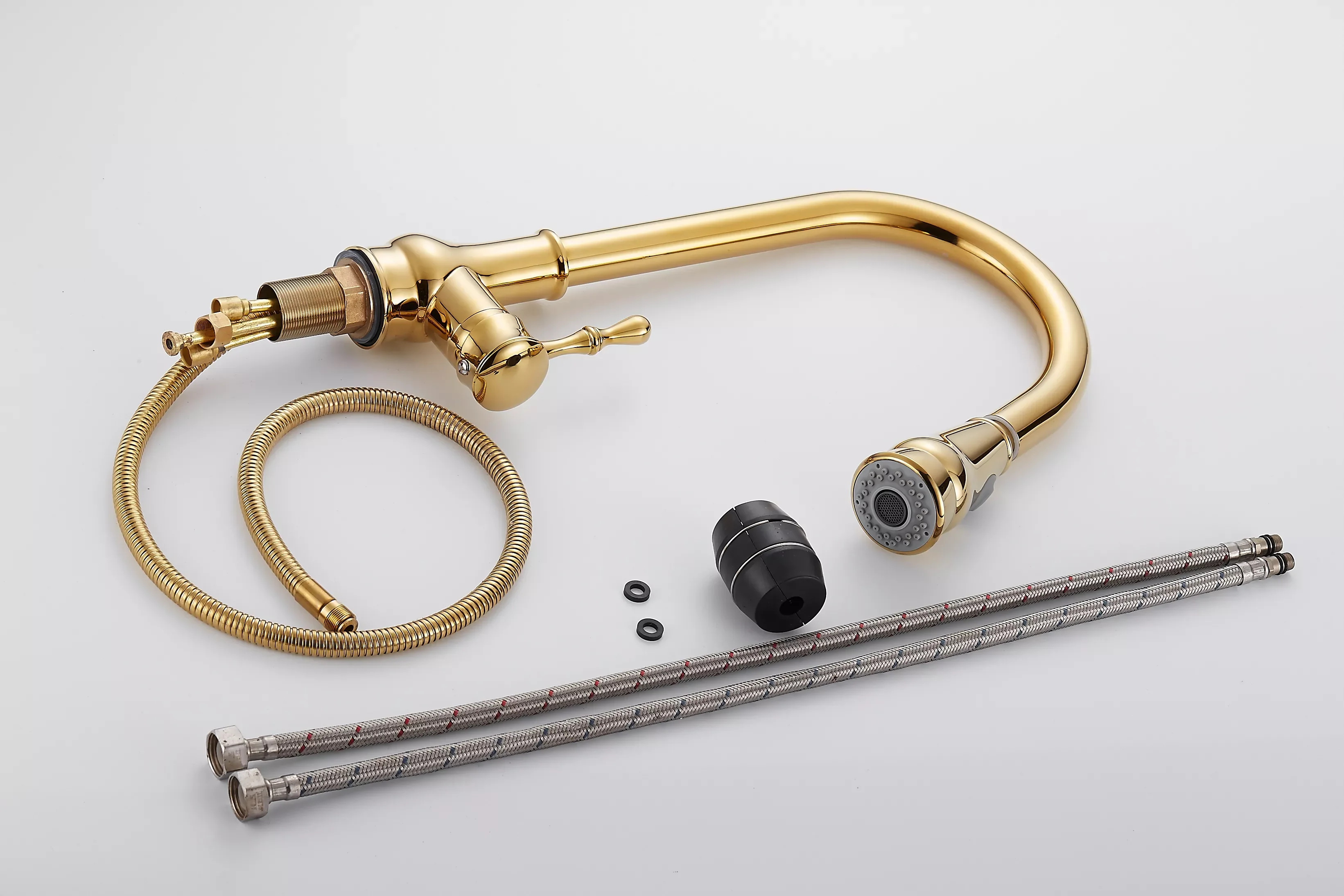 Кухонный смеситель золотой кран с высокой дужкой выдвижной вращающийся для