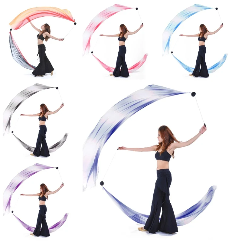 2 Pcs Veil With POI Ball Chain 2.0 M * 0.7 M Multi-Color Belly Dance Veil Dance Costume Accessory Belly Dance tool